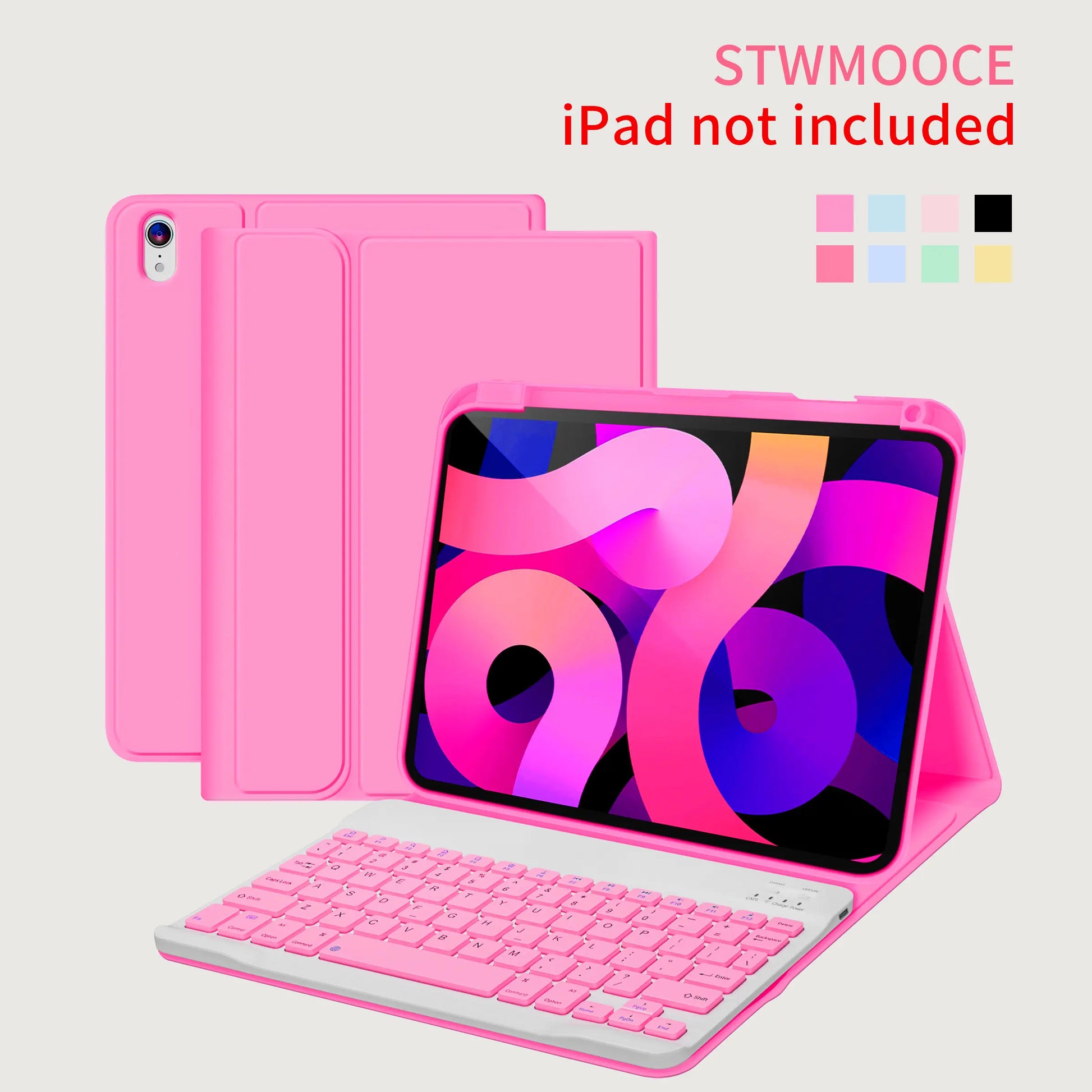 STWMOOCE Ipad Case with Wireless Keyboard, Detachable Tablet Bluetooth Keyboard Magnetic Cute Case for 10.2-Inch Ipad 7/8/9Th, 10.9/11-Inch Ipad 10Th/A16, Ipad Air 4/5Th, 11-Inch Ipad Air M2/M3/M4, Ipad Pro 11-Inch 1/2/3/4Th Gen, Pencil Holder Pink Cover