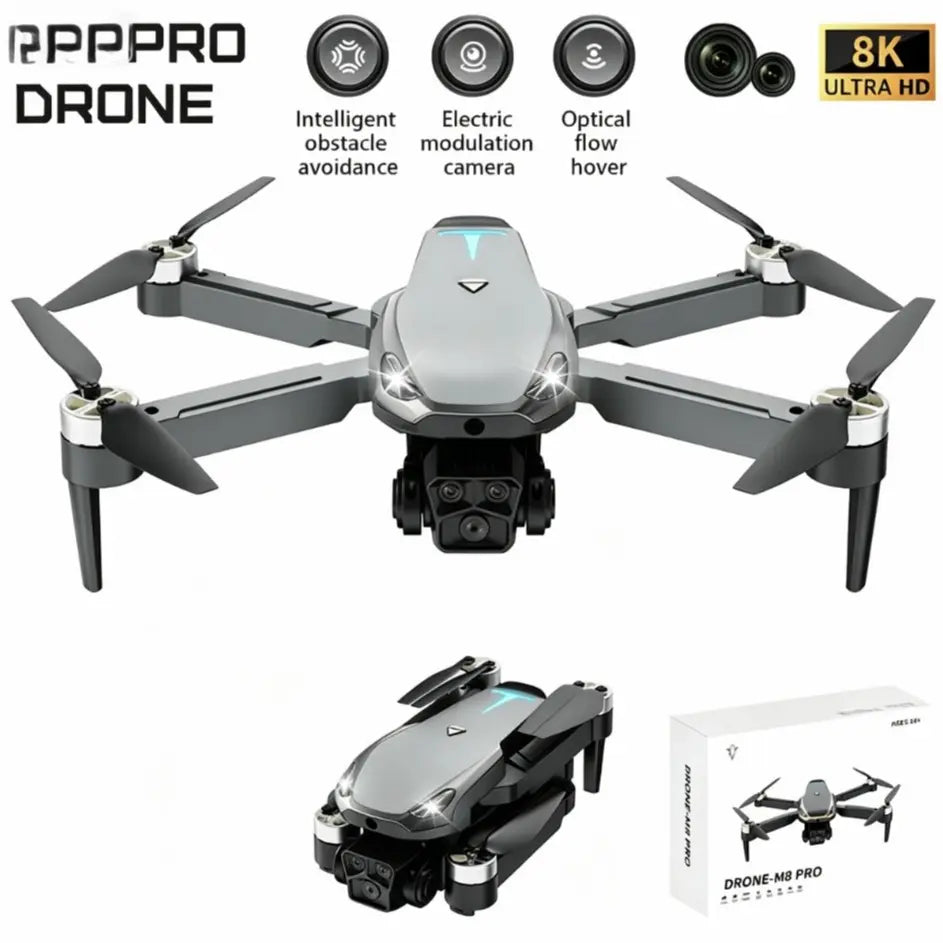 M8 Pro 2026 Foldable Aerial Drone with 4K UHD EIS Anti-Shake Camera, GPS Positioning, 5G Wifi FPV, Intelligent Obstacle Avoidance, Auto Return & 360° Flip, 2 Batteries for Beginners & Adults
