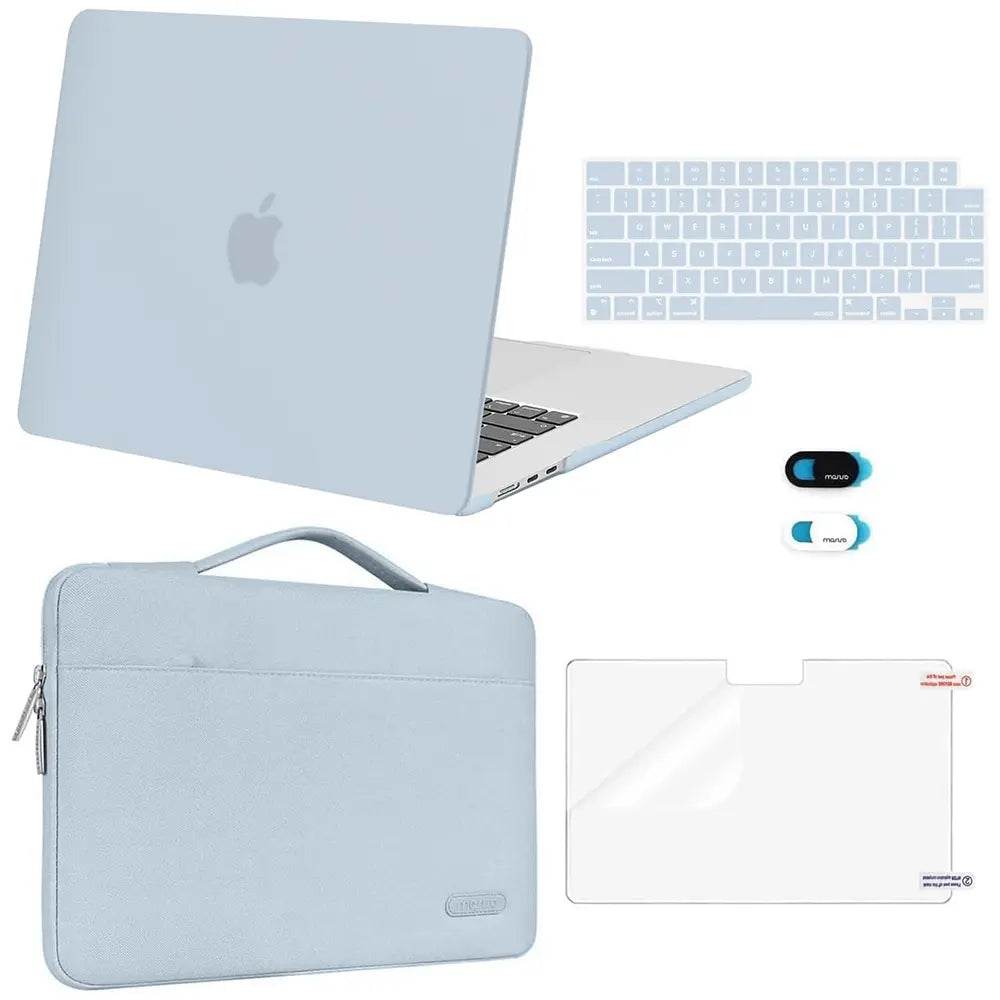 MOSISO Compatible with Macbook Air 15 Inch Case M5 2026 M4 2025 M3 M2 2024 2023 A3448 A3241 A3114 A2941,Protective Hard Shell&Carrying Sleeve Bag&Keyboard Cover&Webcam Cover&Screenfilm, School, Commuting, Daily Protection, Screen Protector, Plastic, Polyc