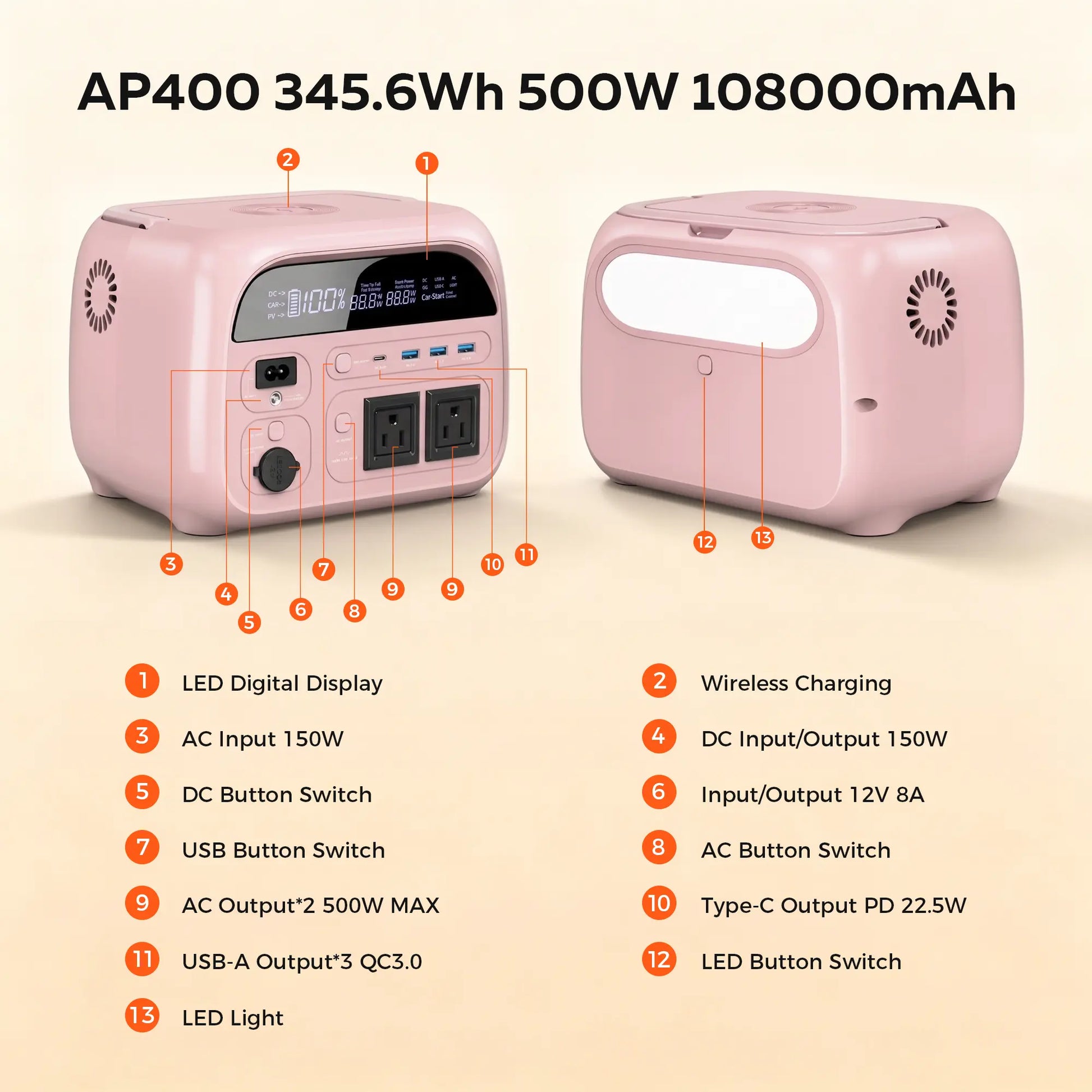 [Summerfinds]Ctolity AP400 Soft Pink 500W 346Wh Portable Power Station Solar Generator - Fast-Charging Backup Battery for Home Emergencies, Camping, Phone Power Needs,Back to School Tiktokshopbacktoschool,Back to School,Back to School Haul
