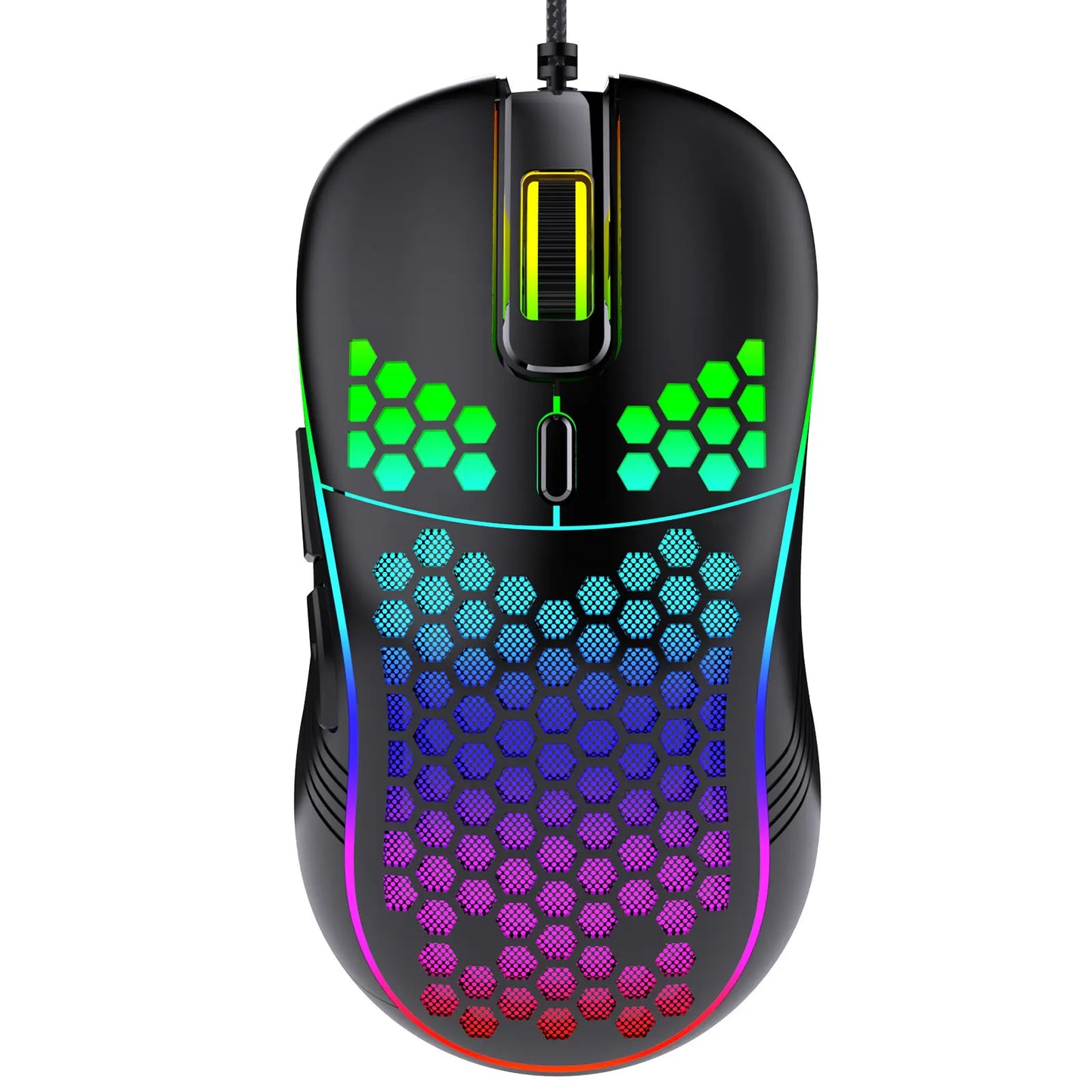 Honeycomb Wired Gaming Mouse, RGB Light with On/Off Switch, 7200 Adjustable DPI, Ergonomic Lightweight 100G Design, High Precision Optical Sensor, 6 Buttons 1.5M Cable, Compatible with PC Laptop Gamers