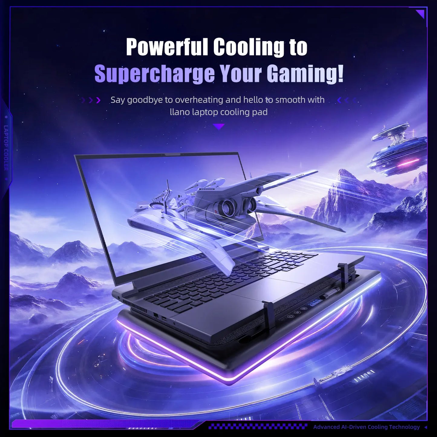 Dealsforyoudays Llano V12 Ultra Laptop Cooling Pad with Smart Software Control, RGB Gaming Laptop Fan Cooler Stand, 5.5" Turbo Fan, Adjustable Speed, 3*USB 3.0 Ports, 3 Height Stands, for 15.6"-21" Laptops Tiktokshopbacktoschool