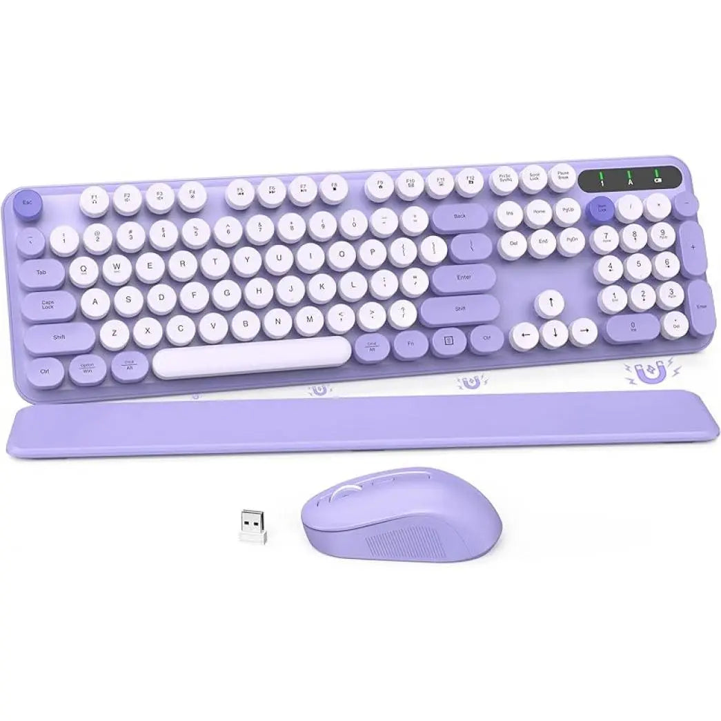 Chic Retro Wireless Keyboard and Mouse Combo - Colorful Round Keycaps, Comfortable Wrist Rest, Sleep Mode, and Multi-OS Compatibility for Mac/Windows (Pink)