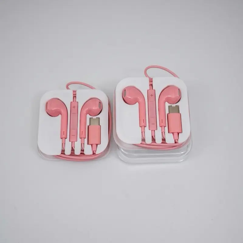 Type C Pink Wired Stereo Earbuds for Iphone 17/17 Pro/16/15, Samsung S25/S24/S23, Pixel 10/9, Oneplus & USB-C Phones