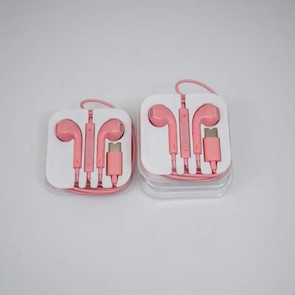 Type C Pink Wired Stereo Earbuds for Iphone 17/17 Pro/16/15, Samsung S25/S24/S23, Pixel 10/9, Oneplus & USB-C Phones