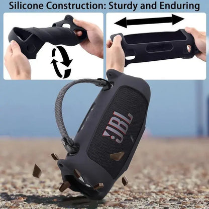 For JBL Charge 6 Waterproof Portable Bluetooth Speaker Silicone Case,Soft Protective Sleeve Cover with Shoulder Strap for JBL Charge 6 Speaker，This Product Comes with a Protective Case and a Speaker. Outdoor Travel Vanlife Party Waterproof