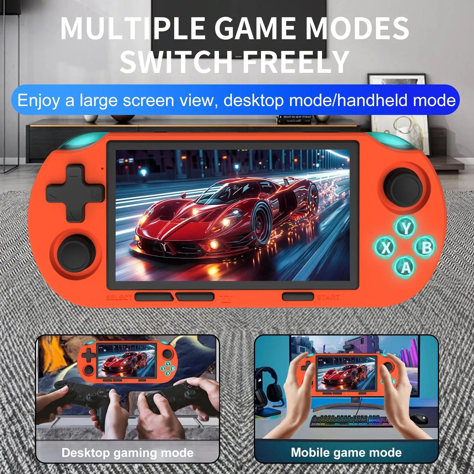 YLW ANS16 Handheld Retro Gaming Console, 4.5-Inch Lps Screen Gaming Console, Wireless Mini Portable Gaming Console, Built-In 64GB Memory Card, Gift Gaming Console, Gaming Peripherals with 16,000+ Games and 14+ Emulators, Pocket Game Player Rechargeable