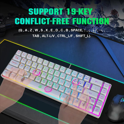 68 Keys 60% Gaming Keyboard, RGB Rainbow LED Backlit Mini Keyboard, Ergonomic Mechanical Feel Keyboard, Full Compatibility for Windows PC Laptop Compact