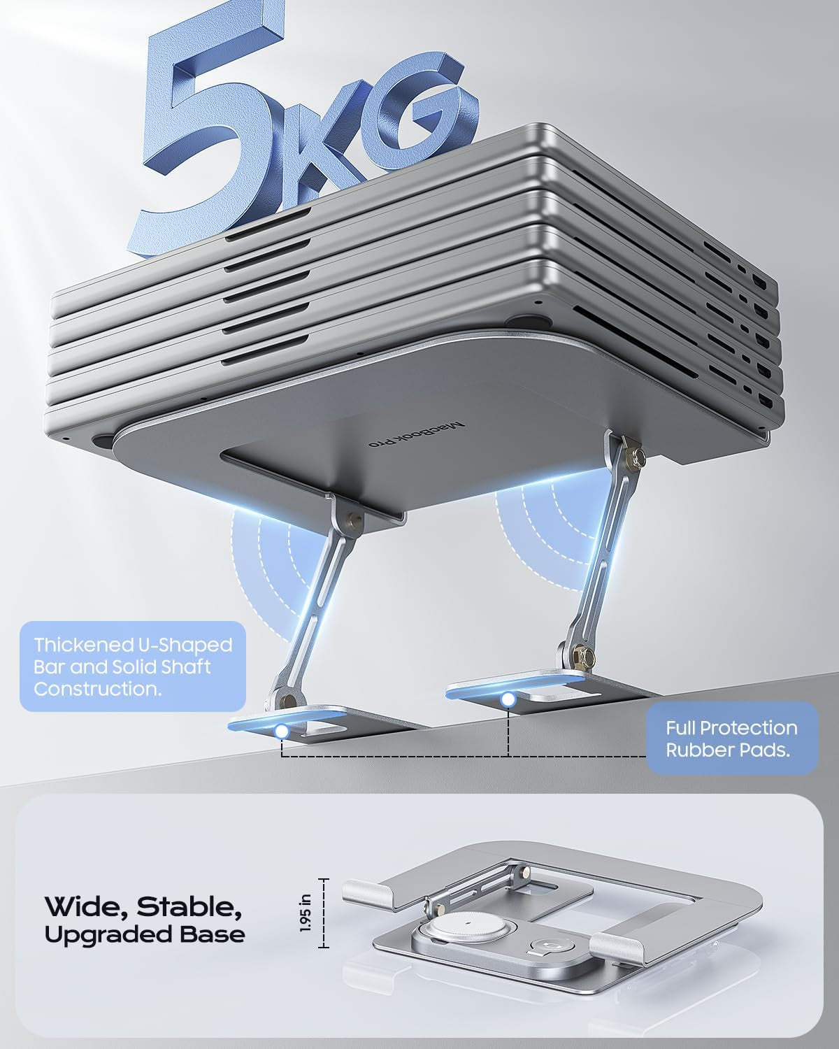 Laptop Stand with Wireless Charging Station Base, Foldable Aluminum Macbook Holder with Magsafe Charger for Iphone/Iwatch/Airpods, 30W USB-C Wired Charging for Laptop/Ipad, with 65W Adapter