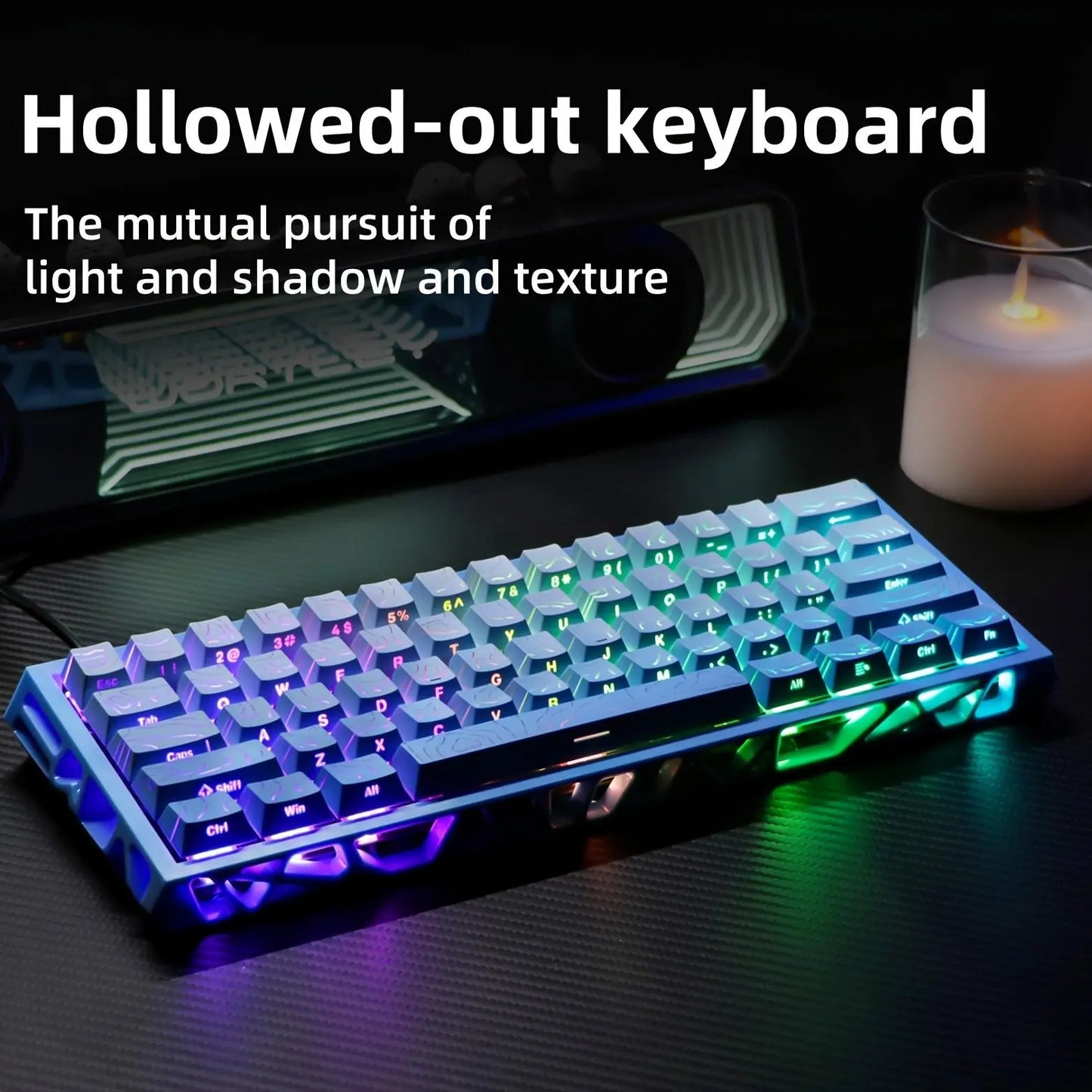 60% Mechanical Keyboard, Fresh Blue Translucent Gasket Mount Hot-Swappable RGB Wired Gaming Keyboard with Red Switch, N-Key Rollover for Clean Aesthetic PC Setup, 60 Percent Keyboard Compact