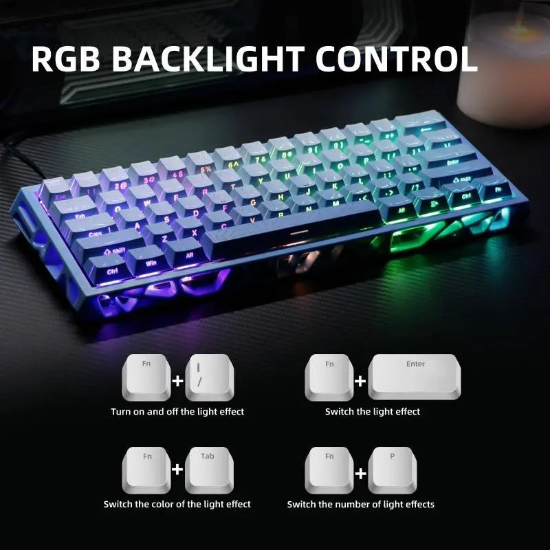 60% Mechanical Keyboard, Fresh Blue Translucent Gasket Mount Hot-Swappable RGB Wired Gaming Keyboard with Red Switch, N-Key Rollover for Clean Aesthetic PC Setup, 60 Percent Keyboard Compact