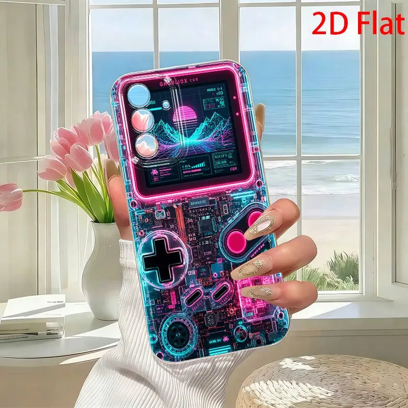 2D Flat Retro Neon Arcade Game Pattern Phone Case, Shockproof Soft Cover, Compatible with Iphone 17/16/15/14/13/12/11/X/XS/XSMAX/XR/7P/8P/17E and Various Samsung Phones, a Holiday Gift for Friends, Family, or Yourself