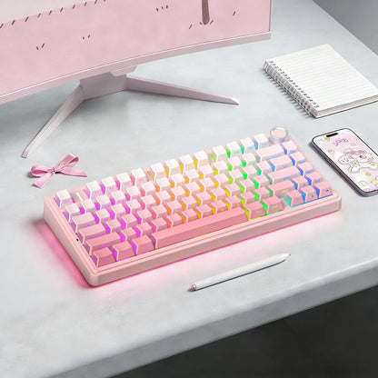 AULA F75 Pro Pink Aesthetic Bluetooth Keyboard - Creamy Silent Mechanical Keyboard with 3-Side Glow RGB Keycaps, Customizable Switches for Cute Desk Setup, Creamy Keyboard,Back to School,Back to School Haul