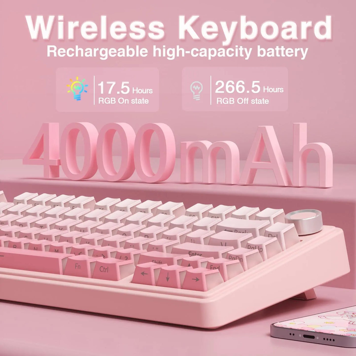 AULA F75 Pro Pink Aesthetic Bluetooth Keyboard - Creamy Silent Mechanical Keyboard with 3-Side Glow RGB Keycaps, Customizable Switches for Cute Desk Setup, Creamy Keyboard,Back to School,Back to School Haul