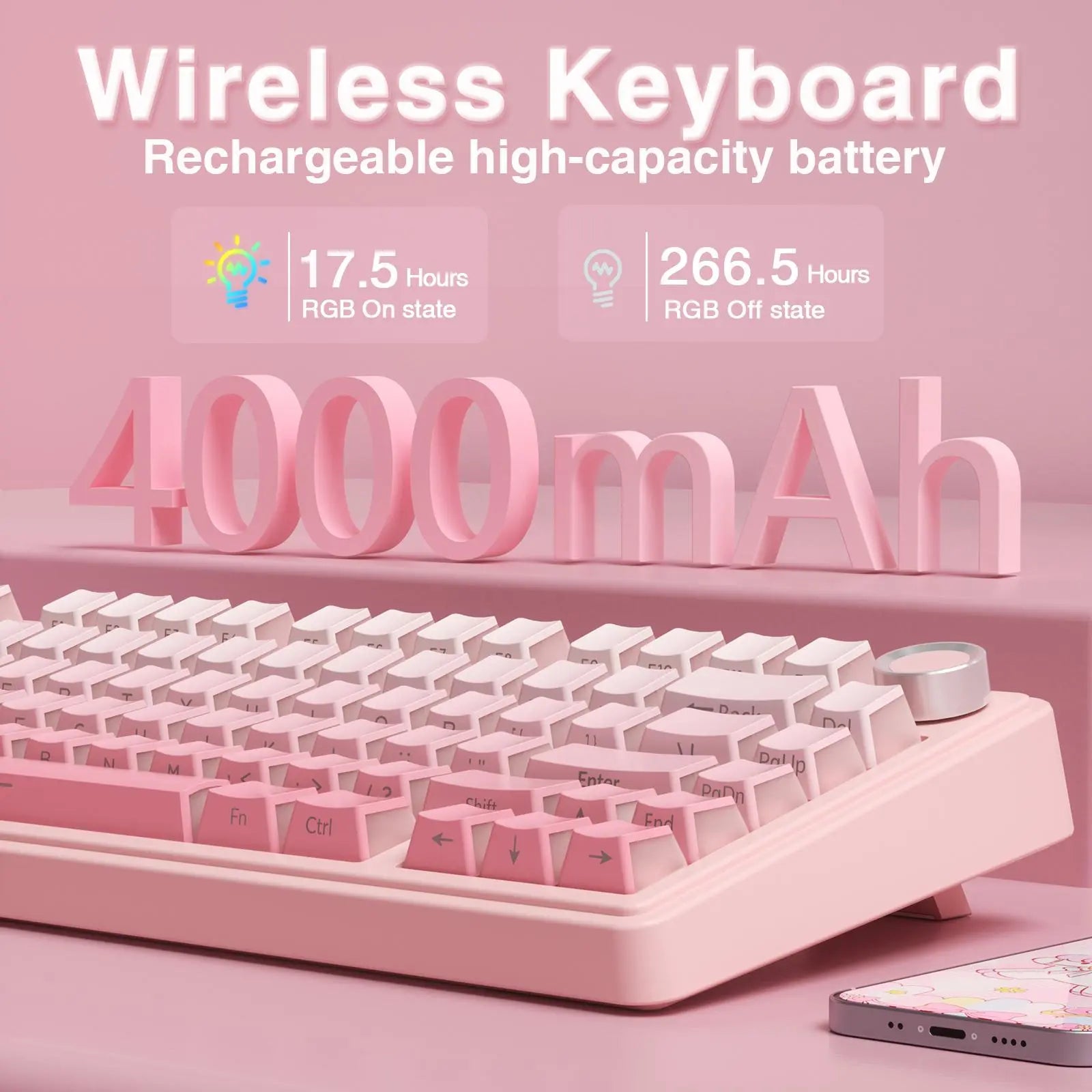 AULA F75 Pro Pink Aesthetic Bluetooth Keyboard - Creamy Silent Mechanical Keyboard with 3-Side Glow RGB Keycaps, Customizable Switches for Cute Desk Setup, Creamy Keyboard,Back to School,Back to School Haul