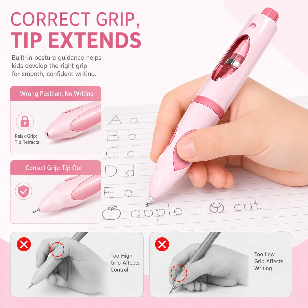 Write Right Ergonomic Pen Grip Writing Aid - Self-Advancing, Posture-Training Cute Pencils for Students, Home Tutoring - Pen Control Flexibility Tool, 12 Refills, Smiley Face Designs - Back to School Haul, First Day of School Supplies (2026-2027 Season)