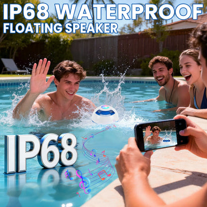 White 2-In-1 IP68 Waterproof Floating Bluetooth Speaker - Colorful LED Light, 360° Surround Stereo Audios, Hands-Free Portable Wireless Speaker with Charging & Connection Support for Pool, Hot Tub, Bass Speakers