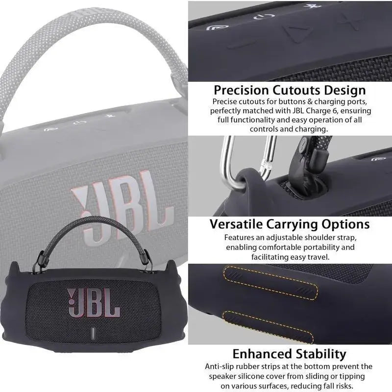 For JBL Charge 6 Waterproof Portable Bluetooth Speaker Silicone Case,Soft Protective Sleeve Cover with Shoulder Strap for JBL Charge 6 Speaker，This Product Comes with a Protective Case and a Speaker. Outdoor Travel Vanlife Party Waterproof