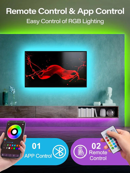 RGB LED TV Backlight Strip, 20Ft Adjustable & Vibrant RGB Lighting for 32-80 Inch Tvs, Music Sync Color Changing, Usb-Powered with Remote & App Control, Adjustable Rgb Lighting