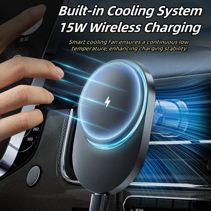 15W MagSafe Car Mount Wireless Charger for iPhone 15 with Powerful Magnets and Built-In Heat Dissipation, Adjustable Vent Magnetic Phone Holder for Fast Charging iPhone 15, 14, 13, 12