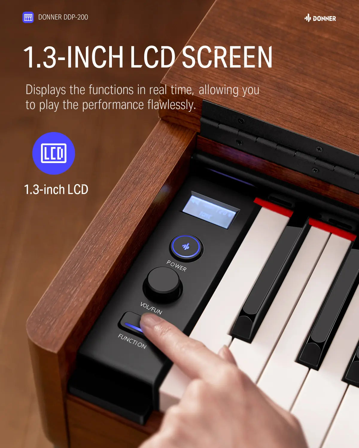 Donner DDP-200 Slim 88-Key Digital Piano - Professional Weighted Keyboard with LCD Screen & 12-Month Support