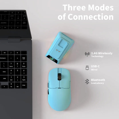 Ajazz AJ159 APEX Wireless Gaming Mouse, PC Accessory, 56G Ultra-Lightweight Ambidextrous Design, PAW3950 Sensor, Tri-Mode Connectivity, 32000 DPI, TFT Color Screen Charging Dock, Tft Screen,Back to School,Back to School Haul