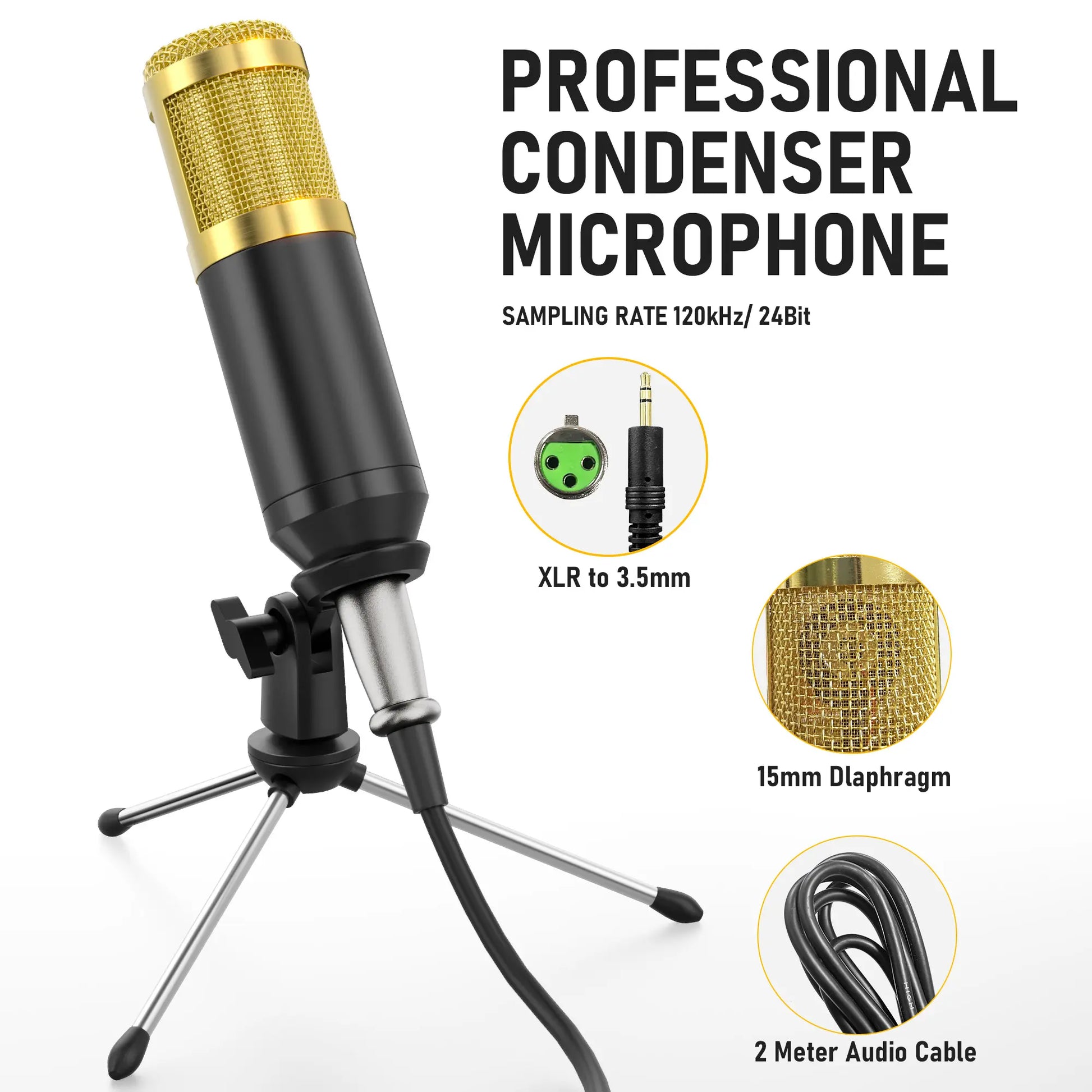 Facmogu F998 Professional Podcast Equipment Bundle - Audio Interface, BM800 Condenser Microphone, Tripod Stand, USB Cable, Card Slot, Control Buttons for Live Streaming, Recording Device, Metal