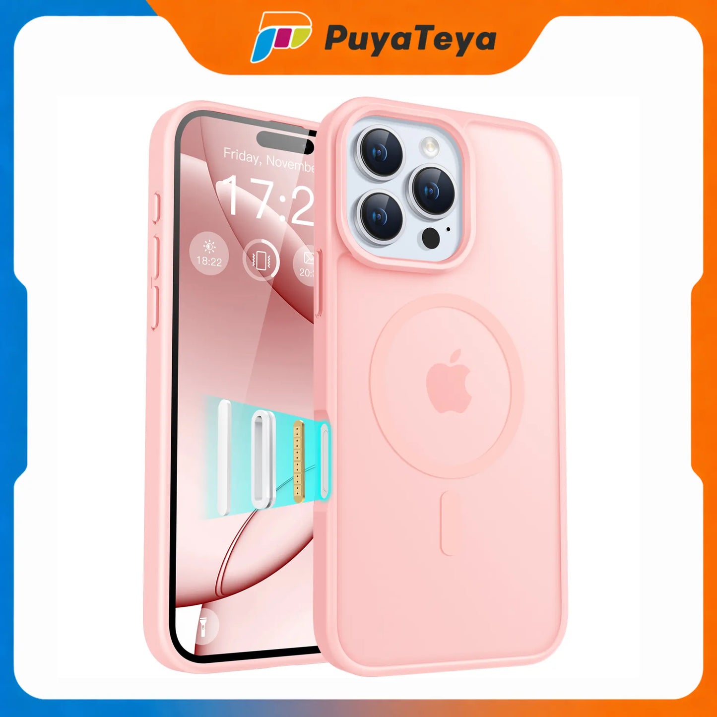 Puyateya Fashion Protective Magnetic Matte TPU Case with Magnetic Ring for Iphone 15/16/Pro/Pro Max, 3-Layer Shock TPU, Military Grade Anti-Drop, Anti-Scratch Translucent, Wireless Charge Compatible Phone Accessories