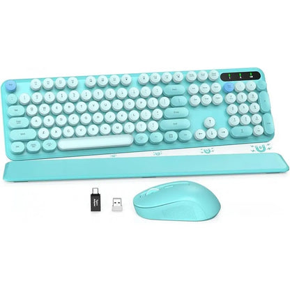 Chic Retro Wireless Keyboard and Mouse Combo - Colorful Round Keycaps, Comfortable Wrist Rest, Sleep Mode, and Multi-OS Compatibility for Mac/Windows (Pink)