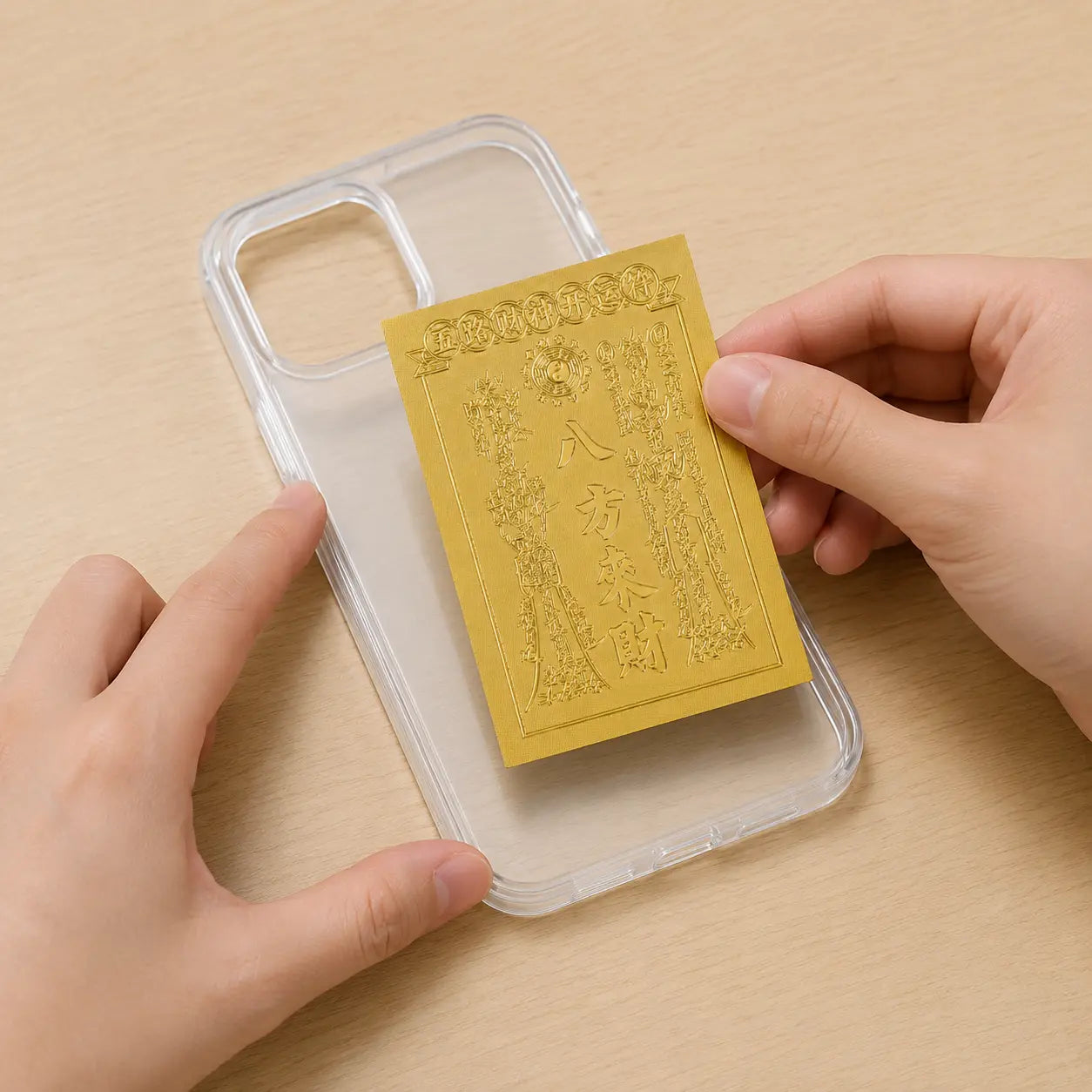 3D Metallic Gold-Tone Fengshui Talisman Sticker - Attract Wealth & Abundance for Mobile Phone Cases (4.4x6.6cm) - Stylish Coastal Sohochic Accessory