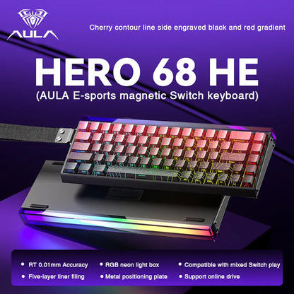 [New]Aula Hero 68 Wired Hall Effect Magnetic Switch Mechanical Gaming Keyboard, Tri-Mode Side Engraved Keycap 65% Layout,Rt 0.01, Extreme Response, RGB Backlit, Web Driver, 8K Returns, Hot Swappable E-Sport Gaming Accessories PC Accessories Computer Perip