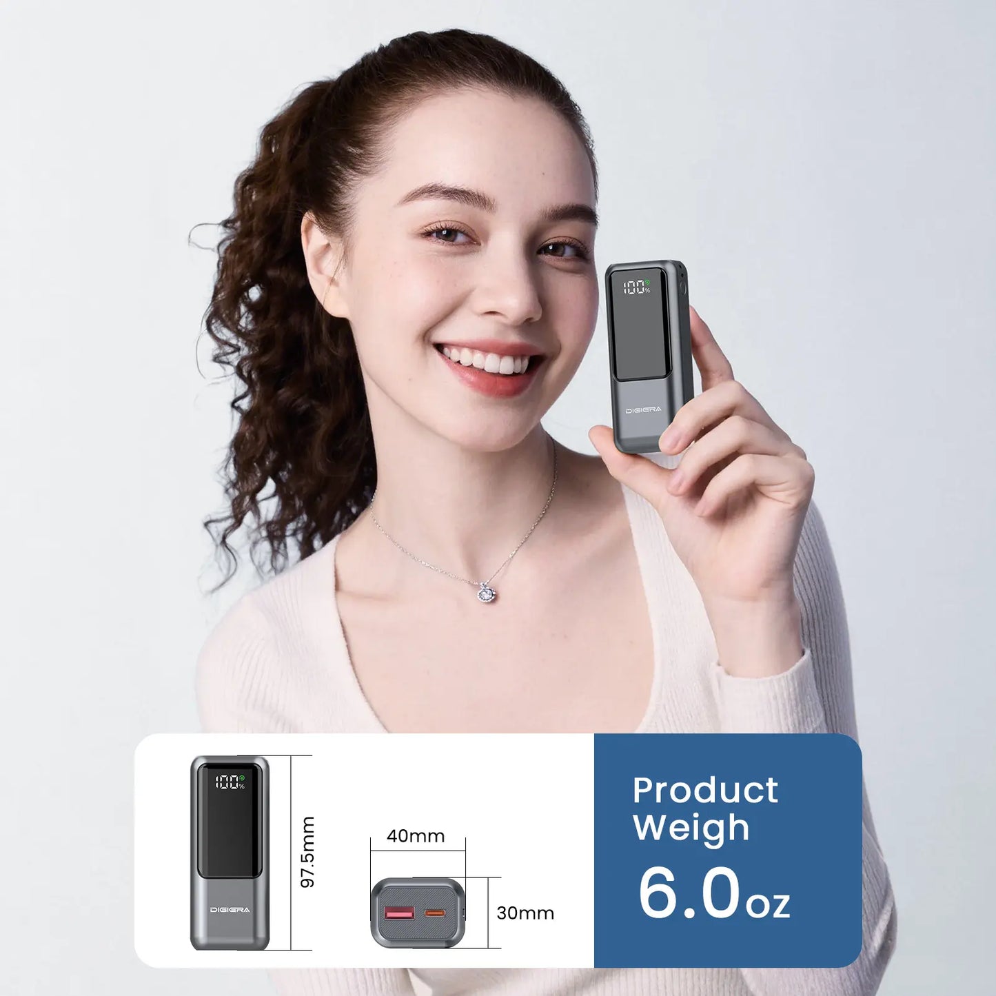 Digiera 10000Mah Magnetic Power Bank for Phones & Digital Devices, 20W PD Fast Charging, Built-In USB-C Dual-Direction Cable Lanyard, LED Battery Display, Compact Travel-Friendly Protection Accessory