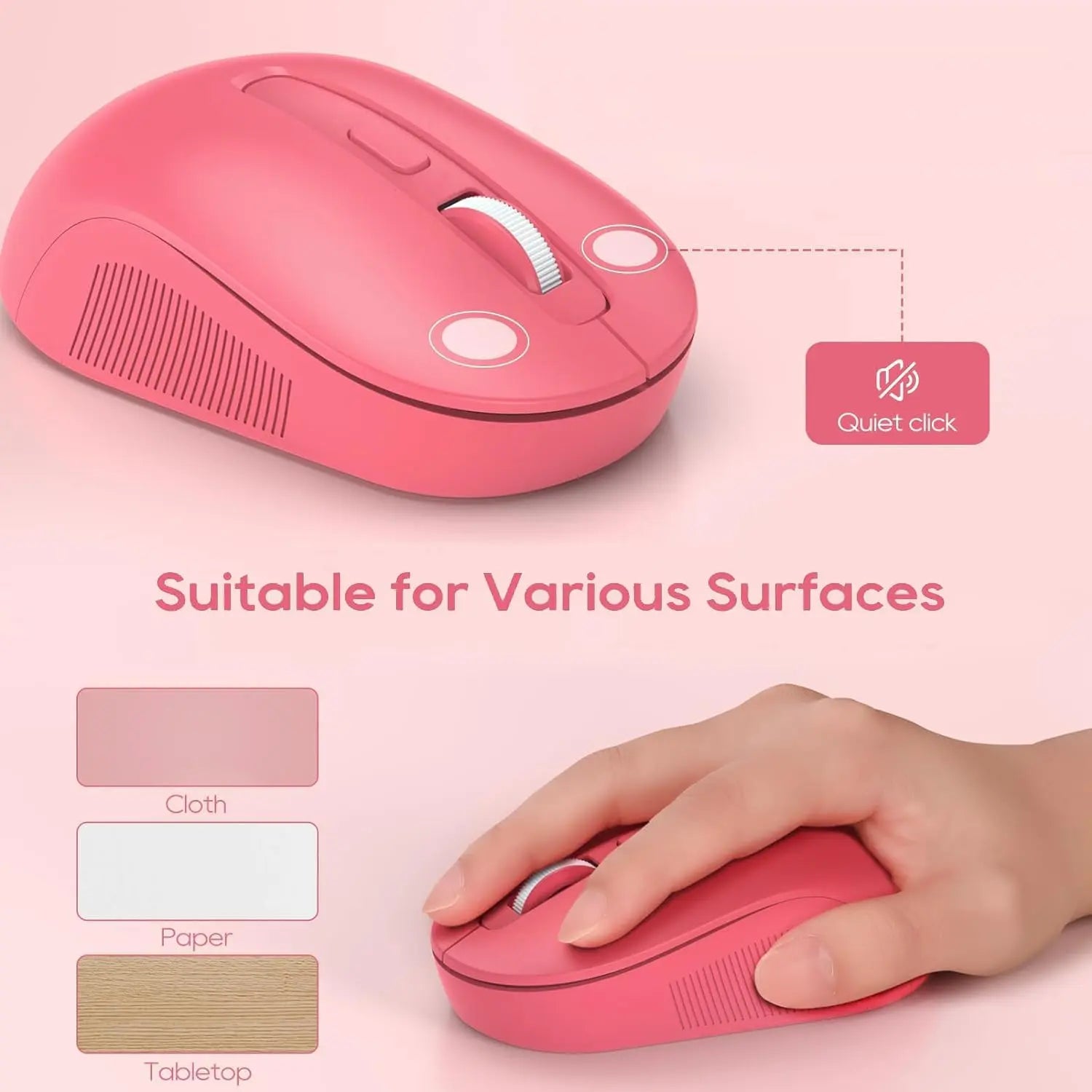 Chic Retro Wireless Keyboard and Mouse Combo - Colorful Round Keycaps, Comfortable Wrist Rest, Sleep Mode, and Multi-OS Compatibility for Mac/Windows (Pink)