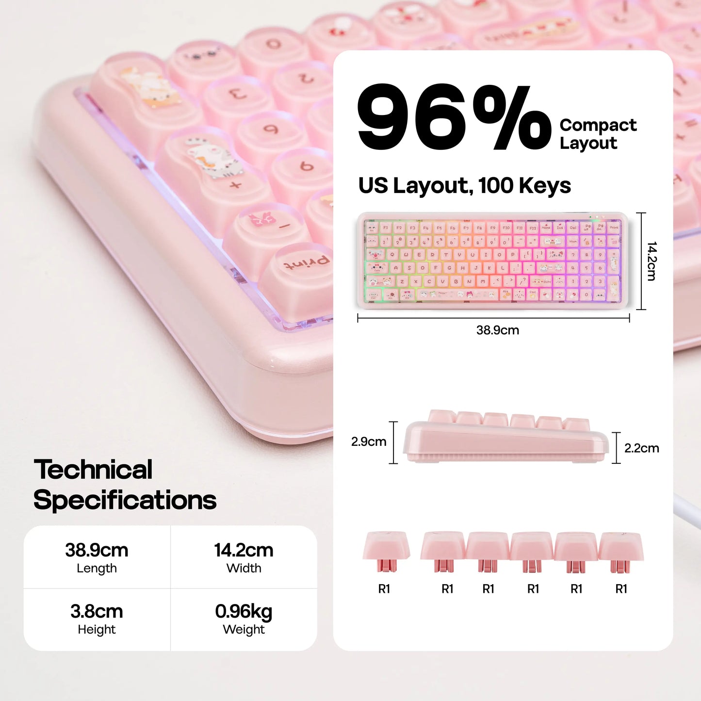 Mechlands X Maorbeng X100 PRO Membrane Keyboard with Number Pad, RGB Backlits, Wireless Computer Keyboard with 5000Mah Battery, BT/2.4G/USB-C Wired, 96% Layout for Windows/Mac/Pc