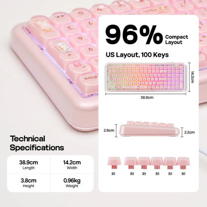 Mechlands X Maorbeng X100 PRO Membrane Keyboard with Number Pad, RGB Backlits, Wireless Computer Keyboard with 5000Mah Battery, BT/2.4G/USB-C Wired, 96% Layout for Windows/Mac/Pc