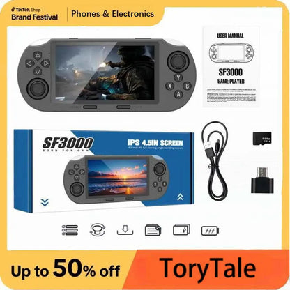 SF3000 Retro Handheld Game Console - 4.5In (854*480) IPS Screen , Linux System, 20000+ Classic Arcade Games, Emergency Charger & E-Book Support, Gamer Stuff, Cool Tech Gadgets, Unique Gifts for Man, Men'S Personal Gadgets (Black), Tools and Gadgets, Fa