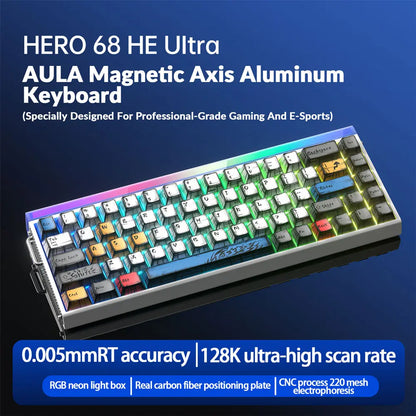[New]Aula Hero 68 Wired Hall Effect Magnetic Switch Mechanical Gaming Keyboard, Tri-Mode Side Engraved Keycap 65% Layout,Rt 0.01, Extreme Response, RGB Backlit, Web Driver, 8K Returns, Hot Swappable E-Sport Gaming Accessories PC Accessories Computer Perip