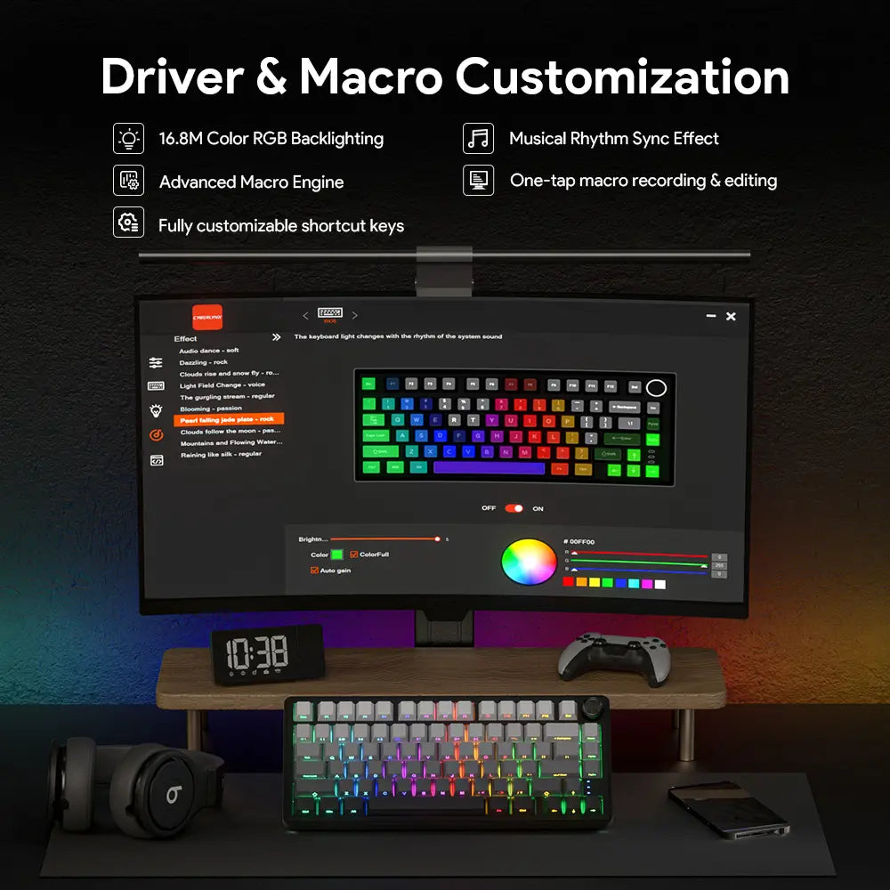 ZIFRIEND&FURYCUBE RX75 PRO Wireless Mechanical Creamy Keyboard,Tri-Mode Type-C/2.4G/Bluetooth Music Rhythm Sync RGB Backlight Keyboard,Multimode Gaming Keyboard for Gaming, Office, Career Women,Multimedia Roller Key
