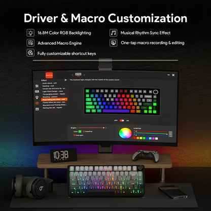 ZIFRIEND&FURYCUBE RX75 PRO Wireless Mechanical Creamy Keyboard,Tri-Mode Type-C/2.4G/Bluetooth Music Rhythm Sync RGB Backlight Keyboard,Multimode Gaming Keyboard for Gaming, Office, Career Women,Multimedia Roller Key