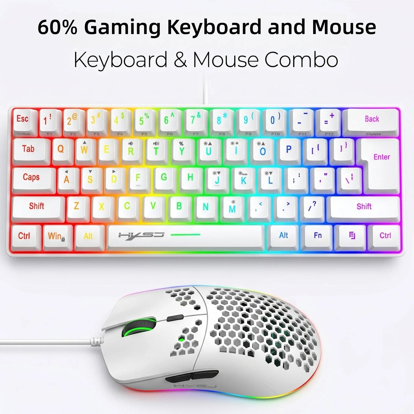 Gaming Keyboard and Mouse Combo, Gaming PC Accessories, 61 Keys, Compact RGB Wired Keyboard Mouse, Ergonomic Design, Compatible with Ps4, Xbox, PC, Laptop, MAC, Mini