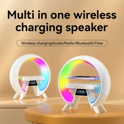 5-In-1 Wireless Charging Speaker – Bluetooth Clock Radio with 256 LED Light Modes, Night Light & Alarm – Qi Charging Pad for Phone Summergarden Portable Sound System Smartphone