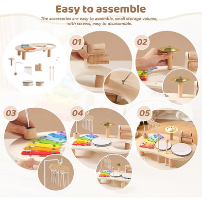 Deluxe Wooden Drum & Xylophone Toy Set for Toddlers - Fun Educational Musical Percussion for Kids Ages 1-3+