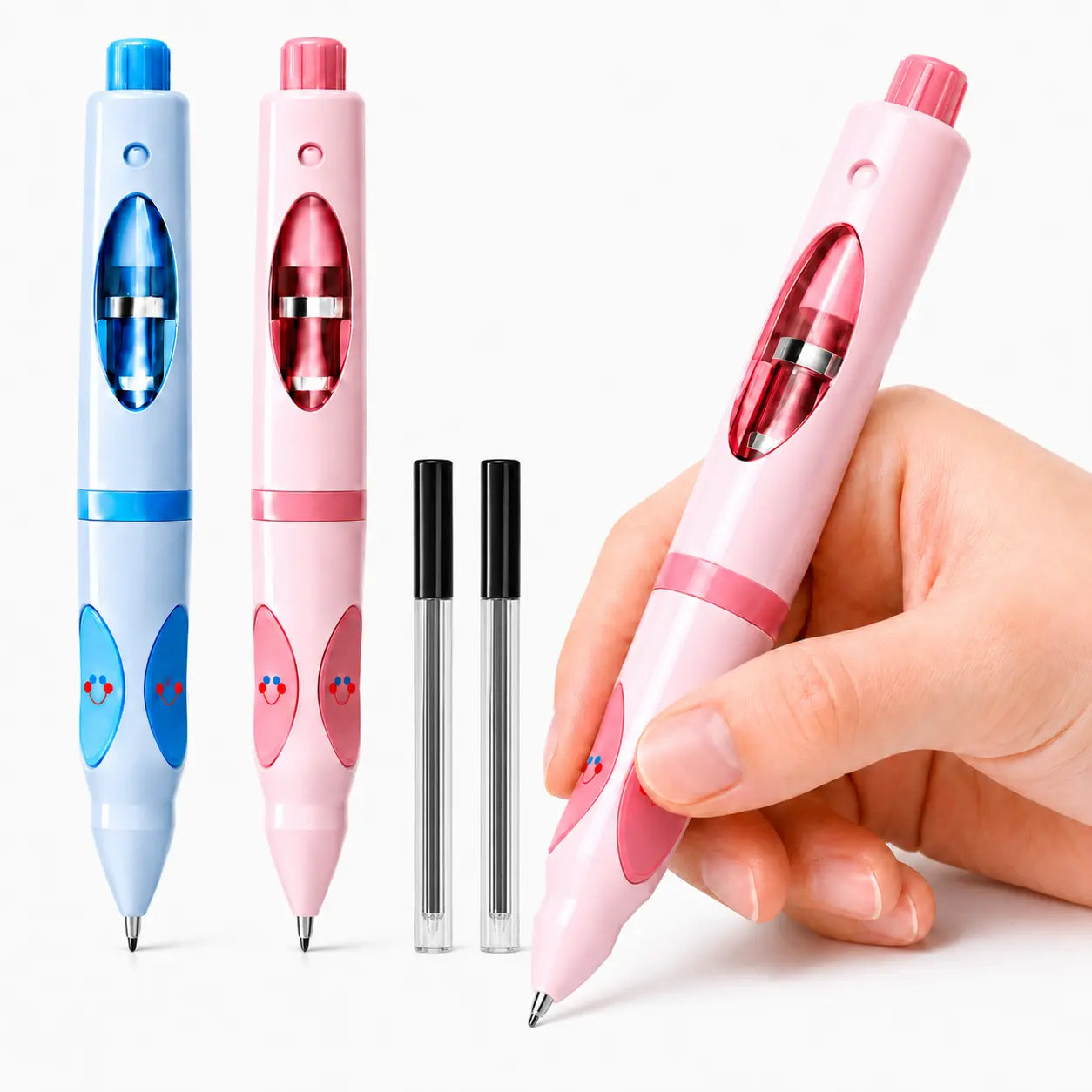Write Right Ergonomic Pen Grip Writing Aid - Self-Advancing, Posture-Training Cute Pencils for Students, Home Tutoring - Pen Control Flexibility Tool, 12 Refills, Smiley Face Designs - Back to School Haul, First Day of School Supplies (2026-2027 Season)