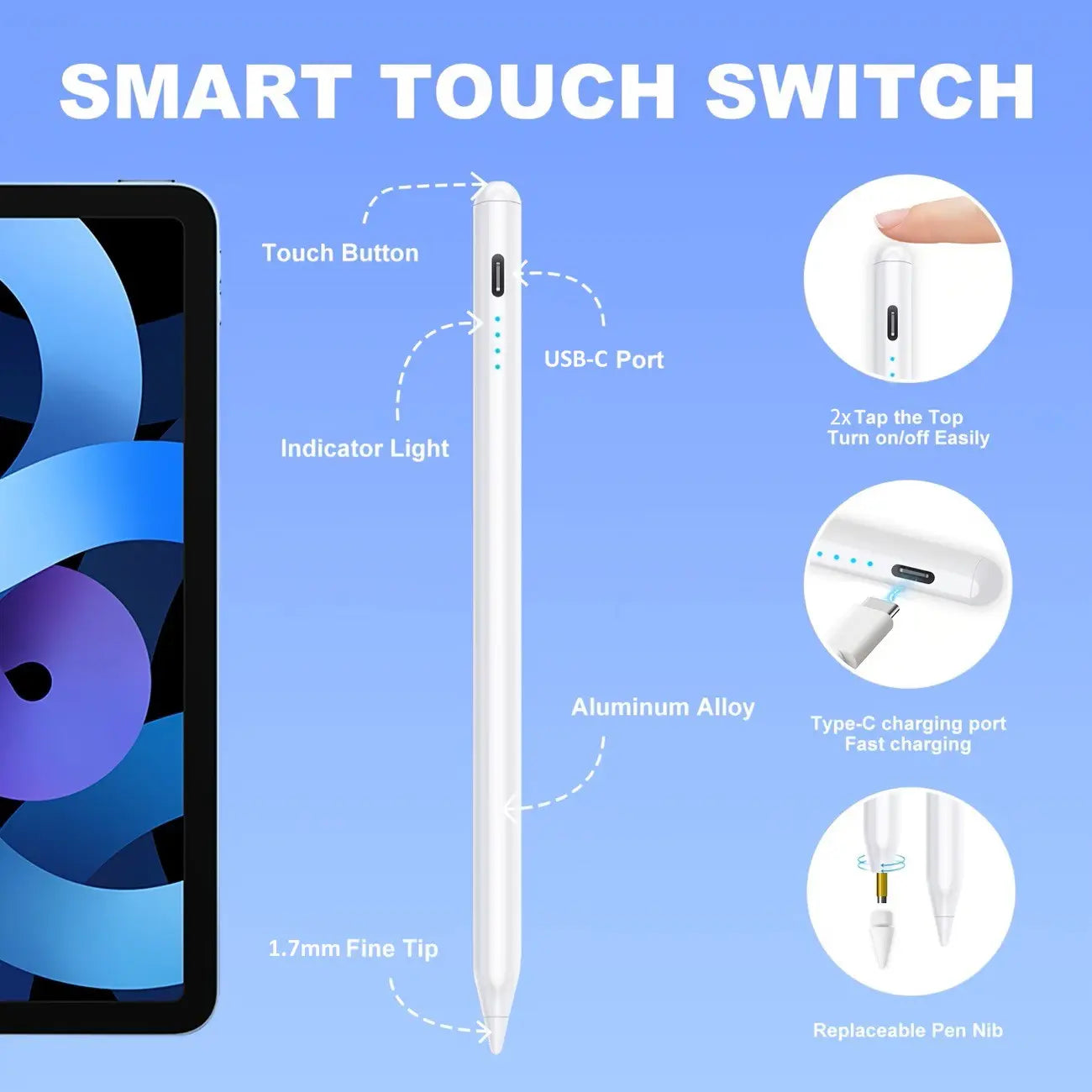 Apple Ipad Touch Pen for 2018-2026 Models, 30-Minute Charge, Magnetic Stylus, Writing, Compatible with Ipad Pro/Air/Mini, Ipad Pens