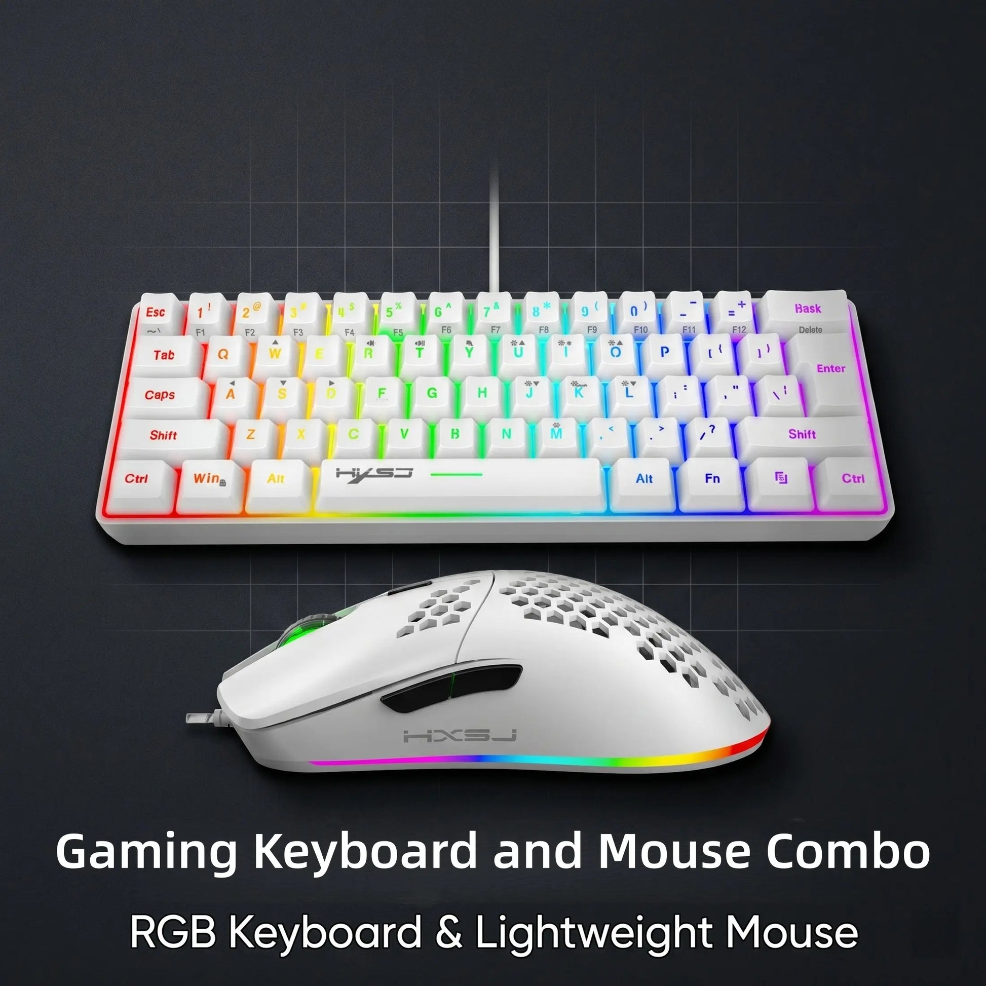 Gaming Keyboard and Mouse Combo, Gaming PC Accessories, 61 Keys, Compact RGB Wired Keyboard Mouse, Ergonomic Design, Compatible with Ps4, Xbox, PC, Laptop, MAC, Mini