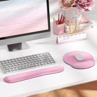 KTRIO Ergonomic Keyboard Wrist Rest and Mouse Pad with Wrist Rest Set, Memory Foam Wrist Support for Typing, Gaming, Office and Home Use, Pale Pink