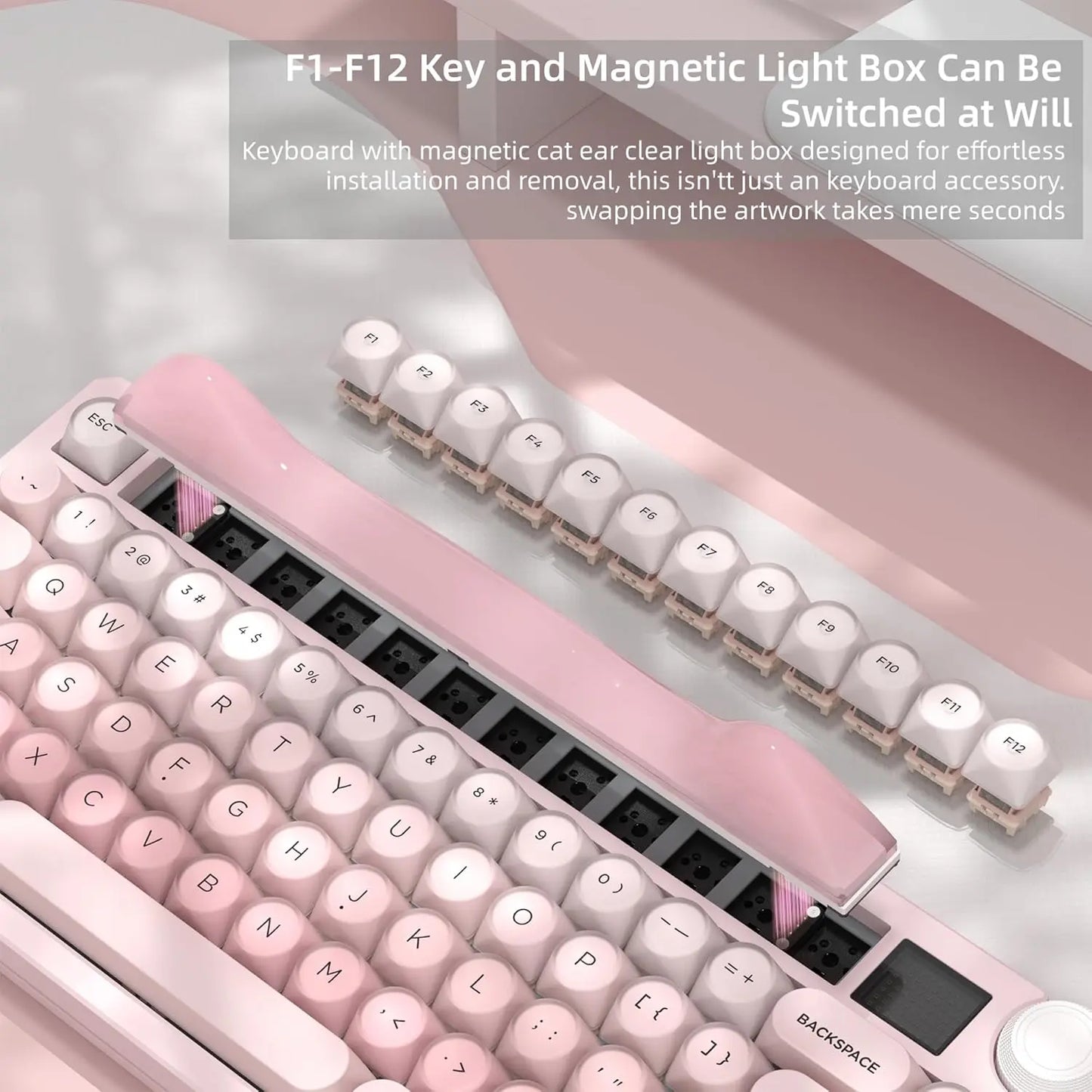 Womier K80 75% Mechanical Keyboard with Screen and Knob, Retro Creamy Wireless Bluetooth Gaming Keyboard Custom Clear Anime Light Box, Rgb/Hot Swappable/Pbt Keycaps, via Programmable for Mac/Pc