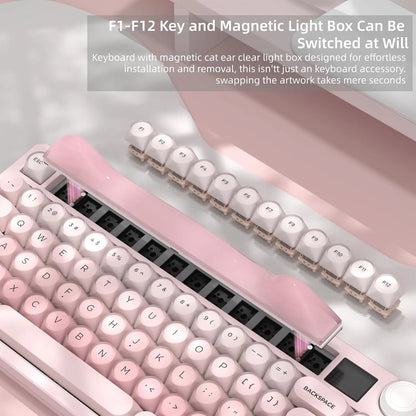 Womier K80 75% Mechanical Keyboard with Screen and Knob, Retro Creamy Wireless Bluetooth Gaming Keyboard Custom Clear Anime Light Box, Rgb/Hot Swappable/Pbt Keycaps, via Programmable for Mac/Pc