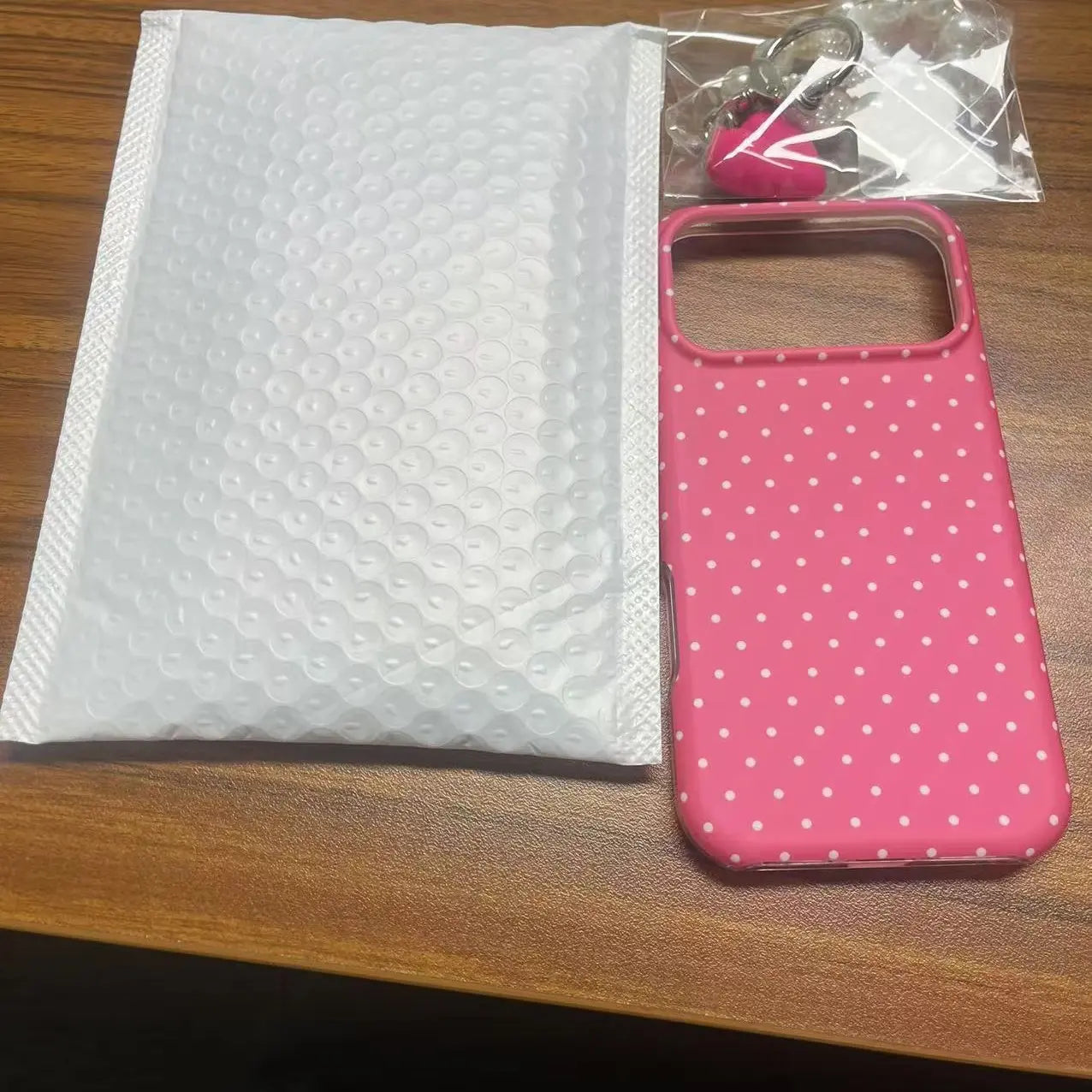 Creative Fashion Double-Layer Half-Wrapped Shockproof Durable TPU Protective Case, Shockproof Smartphone Accessories, Solid Polka Dot Pattern with Cute Heart Charm, Ideal Gift for Girls, 3 Colors for Iphone 17 Pro Max