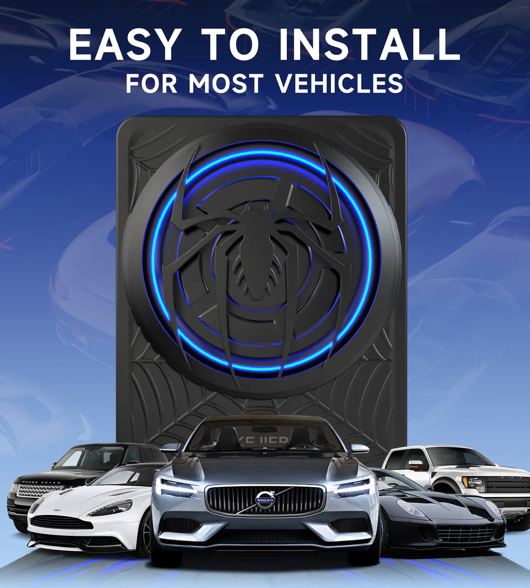 ECHOMUSSY 1200W Slim Underseat Car Subwoofer & Amplifier Package - Ambient Light, Car Stereo Speaker, Individual Low Pass/Gain/Boost Bass Control, Accessory for Truck, SUV, Cars, Car Interior Accessories